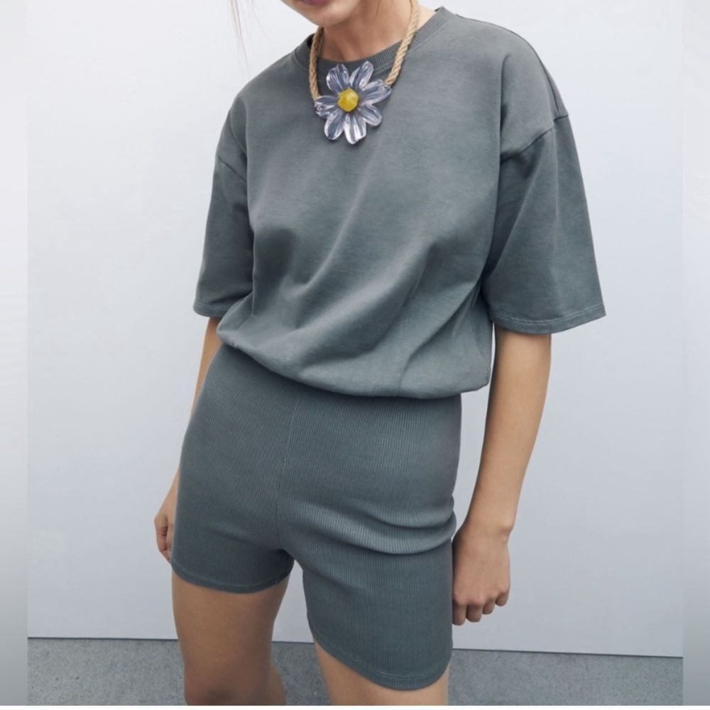 Zara Fitted Shorts Romper Sage Green 0264/345/505 NWT
